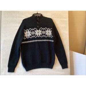 chaps men’s sweater  M black/white snowflakes 1/4” button skiing hiking